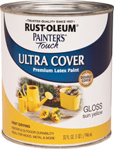 Painter's Touch Ultra Cover 1945502 Enamel Paint, Water Base, Gloss Sheen, Sun Yellow, 1 qt, Can